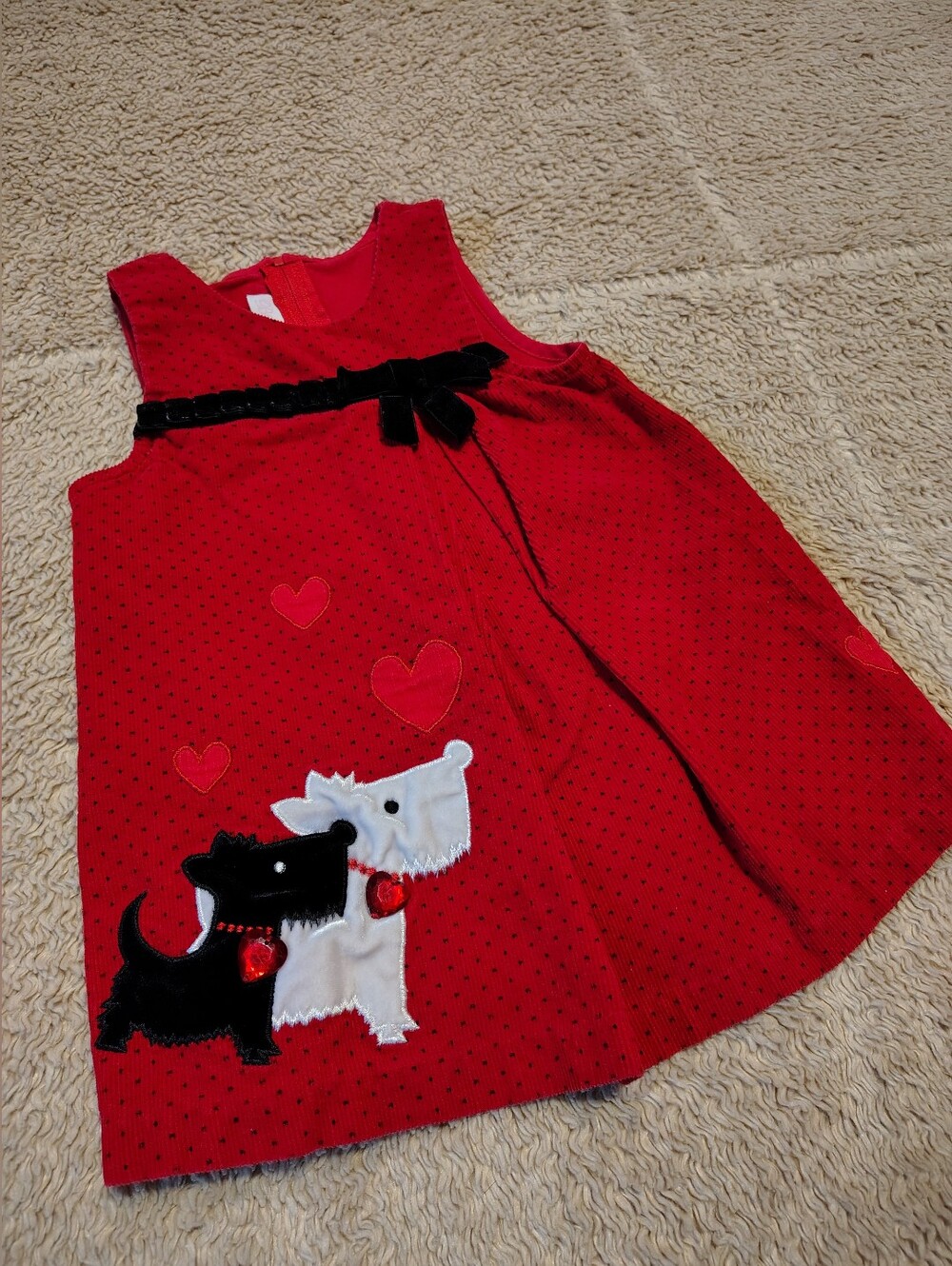 Bonnie Baby Sleeveless Scotty Dog Red Polka Dot Dress Corduroy Holiday Size 18m